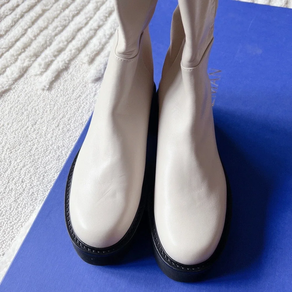 STUART Weitzman 5050 Ultralift Leather Over the Knee Platform Boots White US 6.5